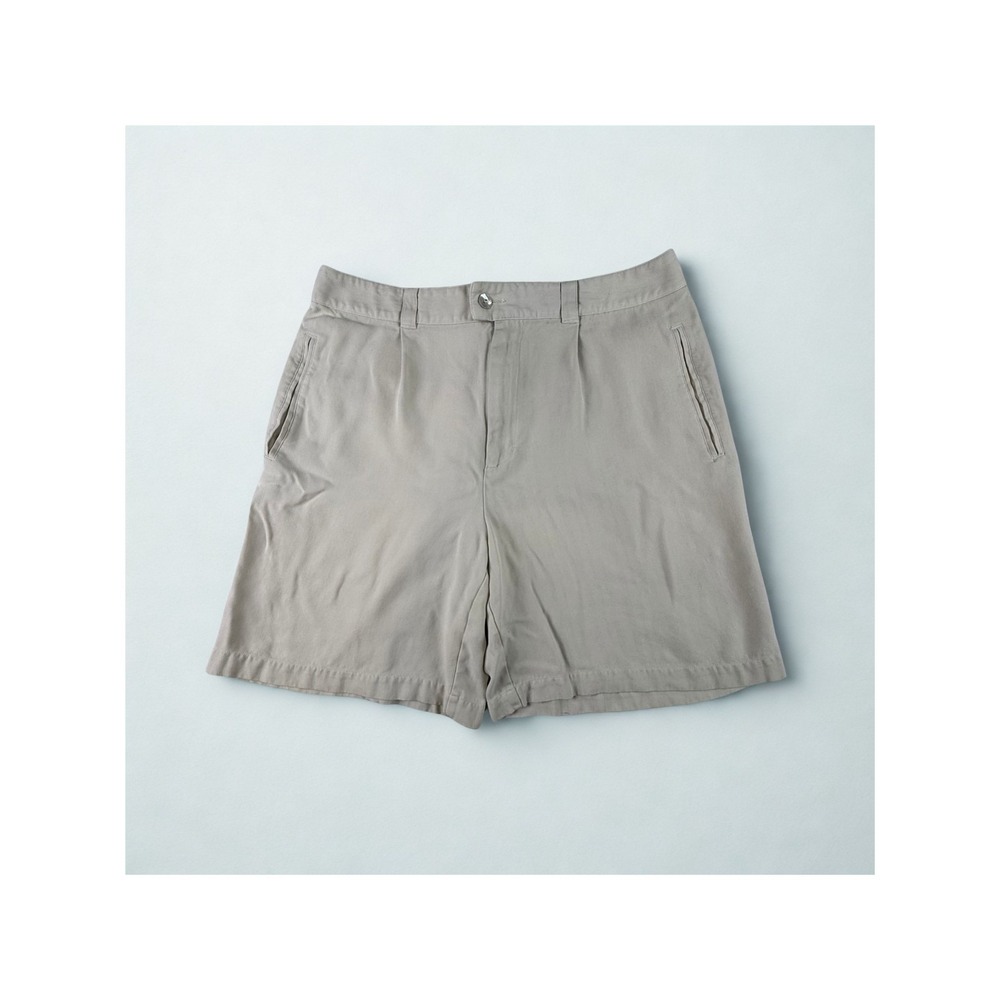 Tommy Bahama Silk Shorts Womens 10 M Tan Beige 100% Silk Pleated High Rise Comfy